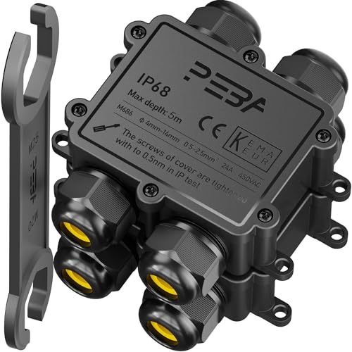 PEBA Abzweigdose IP68 Wasserdicht Kabelverbinder Aussen 4-Wege-Verbindungsdose Erdkabel Schwarz Elektrischer Außenverteilerdose,Kabelverschraubung für 4 mm-14 mm schwarz(2 Stück) von PEBA