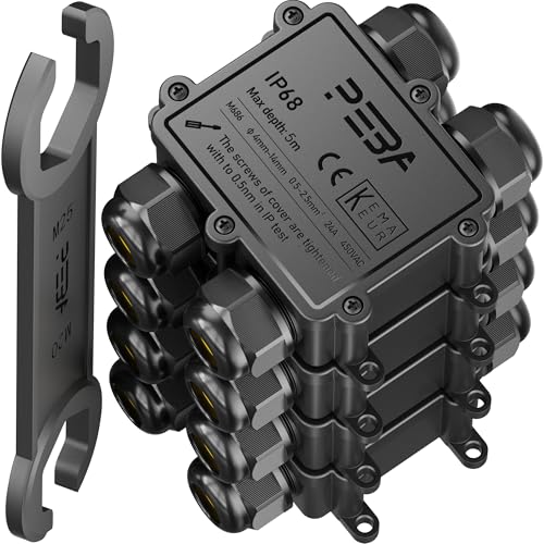 PEBA Abzweigdose IP68 Wasserdicht Kabelverbinder Aussen 4-Wege-Verbindungsdose Erdkabel Schwarz Elektrischer Außenverteilerdose,Kabelverschraubung für 4mm-14mm schwarz(4 Stück) von PEBA