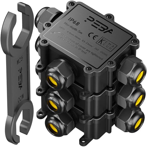 PEBA Abzweigdosen Wasserdicht Verteilerdose IP68 Klemmdose Wasserdichte Kabelverbinder für Aussen Größere 3-Wege Kabelverschraubung 4mm-14mm Schwarz T-Form(3 Stück) von PEBA