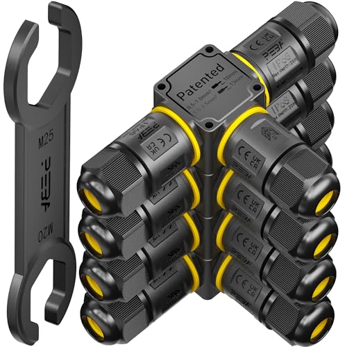 PEBA Kabelverbinder Wasserdicht 3-Wege, 3 polig IP68 Wasserdichte Kabelverbinder 4-12mm Kabeldurchmesser, Verteilerdose außen, 3-Leiter, Verbindungsklemme mit Hebel für Outdoor, Abzweigdose 4 Stück von PEBA