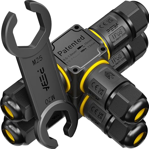 PEBA Kabelverbinder Wasserdicht 3-Wege, 3 polig IP68 Wasserdichte Kabelverbinder 4-12mm Kabeldurchmesser, Verteilerdose außen, 3-Leiter, Verbindungsklemme mit Hebel für Outdoor, Abzweigdose Schwarz von PEBA