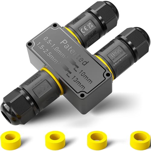 PEBA Kabelverbinder Wasserdicht 3 polig, 3-Wege IP68 Wasserdichte Kabelverbinder 4-12 mm Kabeldurchmesser, Verteilerdose außen, 3-Leiter, Verbindungsklemme mit Hebel für Outdoor, Abzweigdose Schwarz von PEBA
