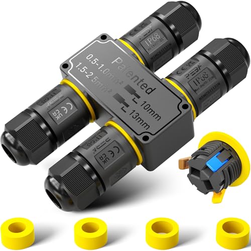 PEBA Kabelverbinder Wasserdicht 3 polig, 4-Wege IP68 Wasserdichte Kabelverbinder 4-12 mm Kabeldurchmesser, Verteilerdose außen, Verbindungsklemme mit Hebel für Outdoor, H-Form Abzweigdose Schwarz PEBA Kabelverbinder Wasserdicht 3 polig, 4-Wege IP68 Wasserdichte Kabelverbinder 4-12 mm Kabeldurchmesser, Verteilerdose außen, Verbindungsklemme mit Hebel für Outdoor, H-Form Abzweigdose Schwarz von PEBA