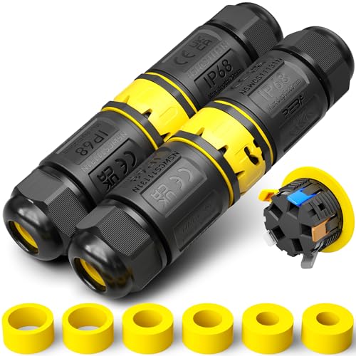 PEBA Kabelverbinder Wasserdicht 5 polig IP68 Steckbarer Wasserdichte Kabelverbinder, Kabelschnellverbinder mit Stecker und Buchse für 4-12mm Kabeldurchmesser,Erdkabel Abzweigdose, 2 Stück Schwarz von PEBA