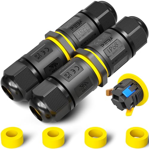 PEBA Kabelverbinder Wasserdicht 3 polig, IP68 Wasserdichte Kabelverbinder 4-12mm Kabeldurchmesser, Verteilerdose außen, 3-Leiter, Verbindungsklemme mit Hebel für Outdoor, 2 Stück Abzweigdose Schwarz von PEBA