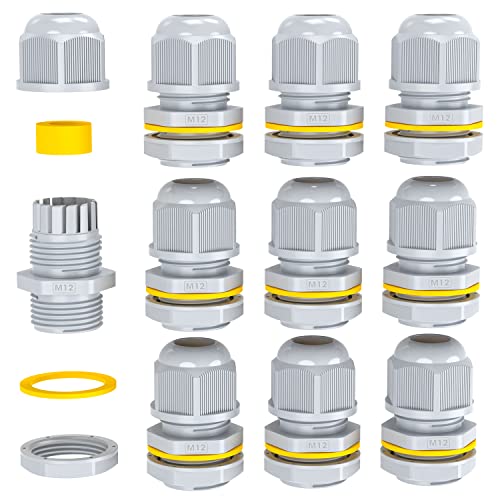PEBA Kabelverschraubung, M12 x 1,5 IP68 wasserdichte Kabelverschraubungen mit Gegenmutter Kunststoff, PG7 Kabelsteckverbinder Verstellbare für 3mm-6,5mm, Kabelverschraubungen Gelenke (Grau) von PEBA