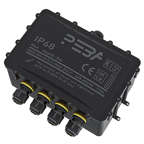 PEBA Wasserdicht Abzweigdose Erdkabel Kabelverbinder IP68 Verteilerdose steckdose aussen verteiler 4mm-14mm kabel für außen garten outdoor wasserdichte verbinder box 5-Wege steckdosen Schwarz 1 Stück von PEBA