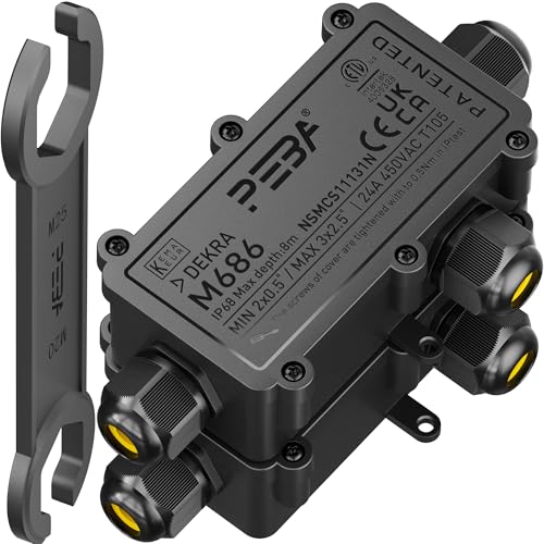 PEBA Wasserdicht Abzweigdose Erdkabel Kabelverbinder IP68 Verteilerdose steckdose aussen verteiler 4mm-8mm und 8mm-12mm kabel für außen garten outdoor wasserdichte verbinder box 3-Wege Schwarz 2 Stück von PEBA