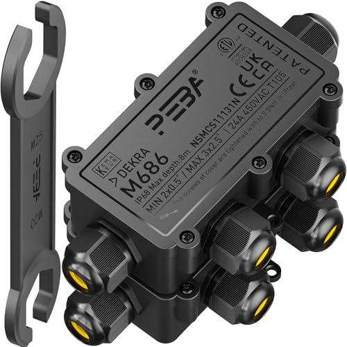 PEBA Wasserdicht Abzweigdose Erdkabel Kabelverbinder IP68 Verteilerdose steckdose aussen verteiler 4mm-8mm und 8mm-12mm kabel für außen garten outdoor wasserdichte verbinder box 4-Wege Schwarz 2 Stück von PEBA