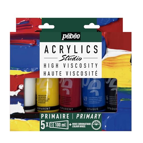 PEBEO 831604 Acrylfarben Set-5 x 100 ml Tuben + Farbkreis, Titanweiß, Primärgelb, Primärmagenta, Primärcyan und Mars-Schwarz von PEBEO
