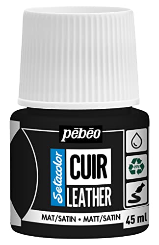 Pébéo - Setacolor Leder - Acrylfarbe für Leder und Kunstleder - Personalisierung von Taschen, Schuhen, Sneakern - kratz-, knick- und scheuerfest - matter/seidenmatter Finish - Schwarz Extrem - 45 ml von PEBEO