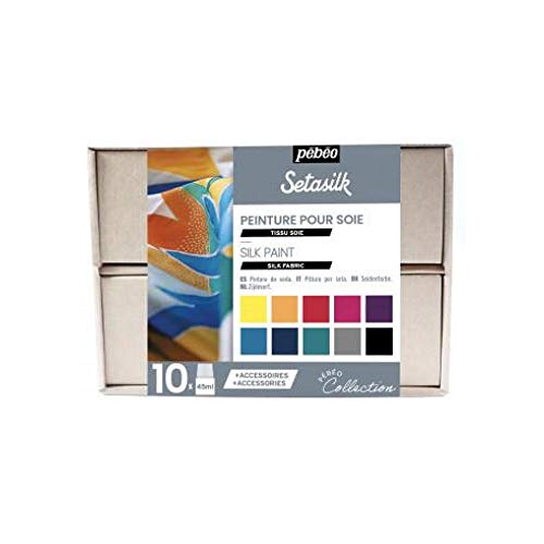 Pébéo Setasilk Collection Box - Seidenmalerei Set - 10 x 45 ml Gemischte Farbflaschen, 2 x 20 ml Tuben Wasserlösliches Gutta, 1 x Palette, 1 x Flacher Pinsel n°10, 1 x Schwamm, Kreativer Ratgeber Pébéo Setasilk Collection Box - Seidenmalerei Set - 10 x 45 ml Gemischte Farbflaschen, 2 x 20 ml Tuben Wasserlösliches Gutta, 1 x Palette, 1 x Flacher Pinsel n°10, 1 x Schwamm, Kreativer Ratgeber von PEBEO