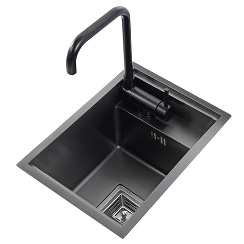 30x45cm Einbauspüle Für Wohnmobile Versteckte Spüle Für Die Küche In Der Wohnung Mit Klappbarer Wasserhahnabdeckung, Platzsparendes Mini-Spülbecken Edelstahl Siphon-Ablauf(Black+FaucetA) von PEBFHSQW