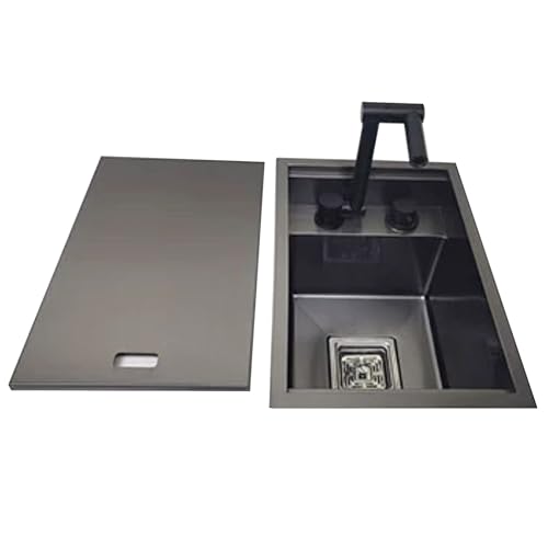 30x45cm Einbauspüle Für Wohnmobile Versteckte Spüle Für Die Küche In Der Wohnung Mit Klappbarer Wasserhahnabdeckung, Platzsparendes Mini-Spülbecken Edelstahl Siphon-Ablauf(Black+FaucetB) von PEBFHSQW