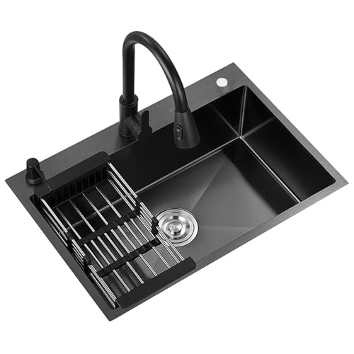 Edelstahl-Küchenspüle Mit Ausziehbarem Wasserhahn-Abtropfkorb – Einzelbecken, Unterbau-/Einbauspüle, Einfache Reinigung, Tägliches Geschirrspülen(72 * 45cm) von PEBFHSQW
