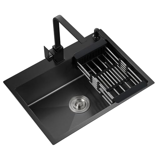 Edelstahl-Küchenspüle Mit Einzelbecken Und Wasserhahn – Unterbau-/Einbauspüle Mit 3 Löchern Für Küche, Geschirrspülen, Balkonwäsche(68 * 45cm) von PEBFHSQW