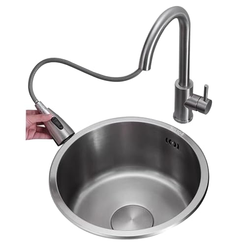 Edelstahl-Unterbauspüle, Kleine Runde Einzelbecken-Barspüle Für Küche, Wohnmobil, Café & Restaurant, Kompakte Gemüsespüle Mit Siebhahn(32 * 32 * 17cm) von PEBFHSQW