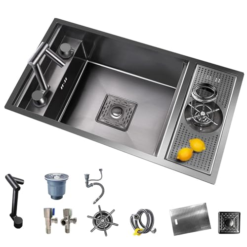 Edelstahl-Unterputzspüle Mit Klapphahn – Einzelbeckenspüle Mit Tassenspüler Für Werkstatt, Bar, Küche Und Lebensmittelzubereitung(60 * 40 * 22cm) von PEBFHSQW
