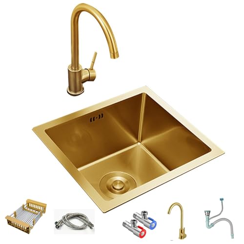 Goldfarbene Küchenspüle Mit Wasserhahn, Kompaktes Einzelbecken, Kleine Edelstahl-Unterbauspüle Für Bartheken, Kücheninseln, Wohnungen, Eigentumswohnungen Und Wohnmobile(60 * 40 * 21cm) von PEBFHSQW