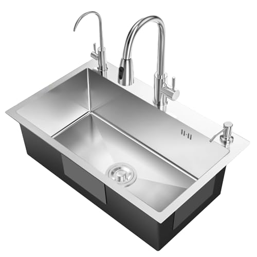 Leicht Zu Reinigende Edelstahl-Küchenspüle Mit Wasserhahn, Unterbauspüle Mit Einzelbecken, Ausziehbarem Wasserhahn Und Zubehör Für Einfaches Abwaschen Und Speisenzubereitung(55 * 45 * 21cm) von PEBFHSQW