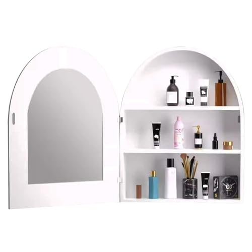 PEBFHSQW Wandschrank Gewölbter Badezimmerspiegelschrank – Wandmontierter Kosmetikspiegel Aus Holz Mit Stauraum, Für Bad Und Wohnzimmer, Schminkspiegel(Weiß) von PEBFHSQW