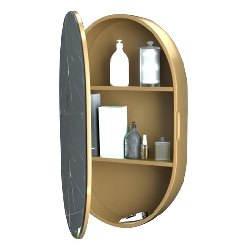 PEBFHSQW Wandschrank Ovaler Badezimmerspiegelschrank Mit Ablagefläche, Wandspiegel, Medizinschrank Mit Aufbewahrung Für Kosmetikartikel, Organizer Mit Tür Für Schlafzimmer Und Flur(Gold) von PEBFHSQW