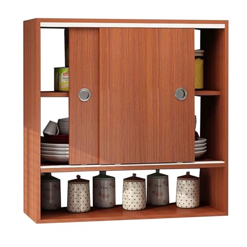 PEBFHSQW Wandschrank Wandmontierter Aufbewahrungsschrank Mit Schiebetür – Mehrschichtiger Hängeschrank Für Küche, Bad, Wohnzimmer, Schlafzimmer – Flur-Organizer(Brown,80 * 80 * 30cm) von PEBFHSQW