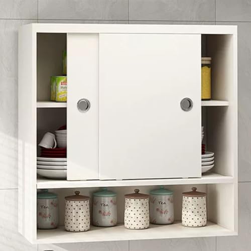 PEBFHSQW Wandschrank Wandmontierter Aufbewahrungsschrank Mit Schiebetür – Mehrschichtiger Hängeschrank Für Küche, Bad, Wohnzimmer, Schlafzimmer – Flur-Organizer(Weiß,60 * 80 * 30cm) von PEBFHSQW