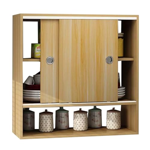 PEBFHSQW Wandschrank Wandmontierter Aufbewahrungsschrank Mit Schiebetür – Mehrschichtiger Hängeschrank Für Küche, Bad, Wohnzimmer, Schlafzimmer – Flur-Organizer(Wood Color,60 * 80 * 30cm) von PEBFHSQW