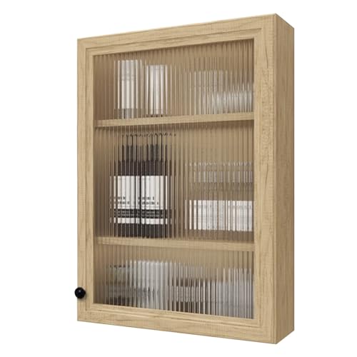 PEBFHSQW Wandschrank Wandregal Aus Aluminiumlegierung Mit Glastür – Hängeregal Für Bad, Küche Oder Waschküche – Platzsparendes Wandregal(Wood Color) von PEBFHSQW