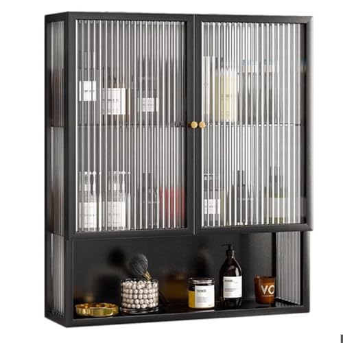 PEBFHSQW Wandschrank Wandvitrine Mit Doppeltüren Und Regalen – Mehrzweck-Aufbewahrungsschrank Für Wohnzimmer, Schlafzimmer, Küche, Bad Und Wohndeko(Schwarz) von PEBFHSQW