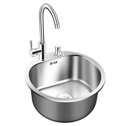 Platzsparende, Runde Barspüle Mit Einzelbecken Und Wasserhahn, Silberfarbene Mini-Spüle Aus Edelstahl Für Waschküche, Balkon, Außenküche, Einbauspüle von PEBFHSQW