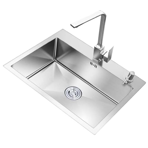 Silberne Edelstahl-Küchenspüle Mit Wasserhahn, Einzelbecken, Großes Fassungsvermögen, Für Essenszubereitung Und Gemüsewaschen, Leicht Zu Reinigen, Aufsatzbecken(60 * 45 * 21cm) von PEBFHSQW