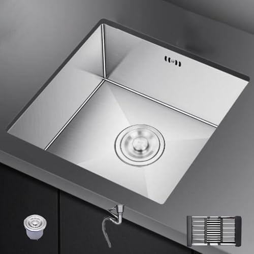 Unterbauspüle Aus Edelstahl Mit Einzelbecken, Silberfarben Ideal Für Bartheke, Hausbar, Balkon Oder Waschküche. Gemüsespüle Mit Sieb(45X45X21cm) von PEBFHSQW
