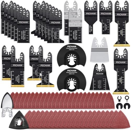 PECHAM 128PCS Multitool Sägeblätter, Holz Metall Schneiden und Sandpapier Oszillierendes Werkzeug Zubehör mit Titanium Quick Tooth Japanese Tooth Oszillierwerkzeug-Zubehör Fit More Oscillating Tools von PECHAM