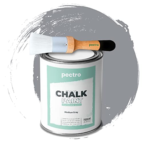 PACK Kreidefarbe für möbel 750ml + Malerpinsel speziell für Chalk Paint - Möbellack Natürlicher Kreideeffekt - Farbe für Holz (MITTELGRAU) von PECTRO