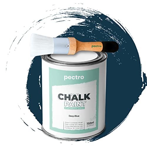 PACK Kreidefarbe für möbel 750ml + Malerpinsel speziell für Chalk Paint - Möbellack Natürlicher Kreideeffekt - Farbe für Holz (TIEFES BLAU) von PECTRO