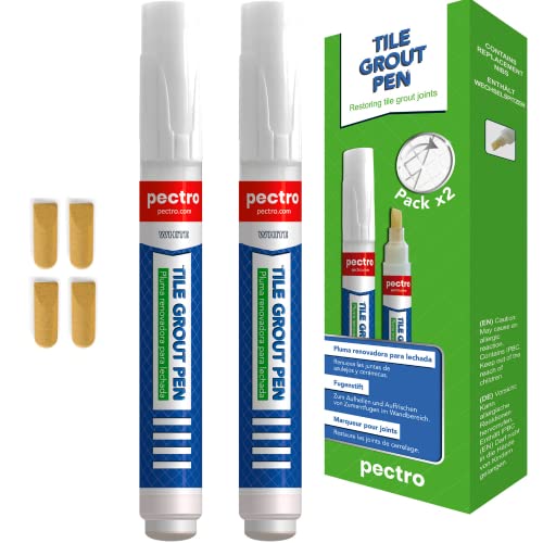 PECTRO Fugenstift Weiß Zum Auffrischen von Zementfugen im Wandbereich PACK x 2 Einheiten | Fugenstift in weiß tönt zementäre Fugen ein, 8ml | Fugenmarker Reparieren und Pflegen zu Hause von PECTRO
