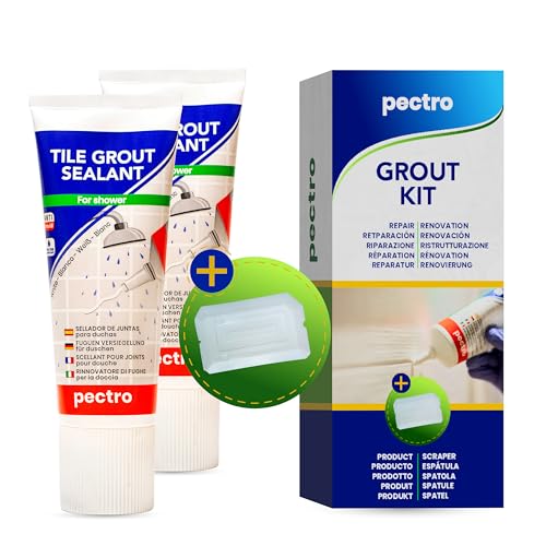 PECTRO Set x 2 Fugen versiegelung Duschen + 2 Spachtel zum Auftragen 200ml - Fliesenfugen Restaurator weiß - Reparaturset für Fugenmörtel - Fugen Reparatur Duschen (Reparaturset x 2) von PECTRO
