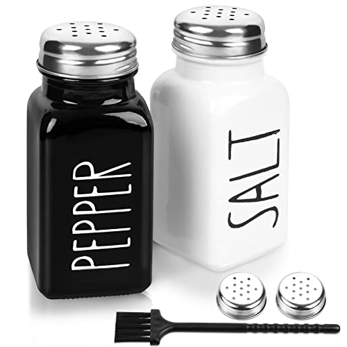2 Stück Salz- und Pfefferstreuer-Set, Glassalzstreuer mit Edelstahldeckel, modernes und niedliches Bauernhaus-Salz- und Pfeffer-Set (schwarz und weiß) von PECULA