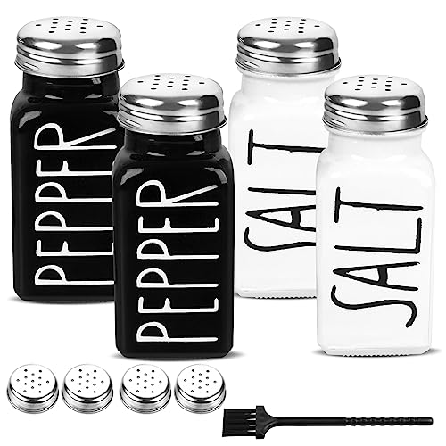Salz- und Pfefferstreuer-Set, Salzstreuer aus Glas mit Edelstahldeckel, modernes und niedliches Bauernhaus-Salz- und Pfeffer-Set (schwarz und weiß), 4 Stück von PECULA