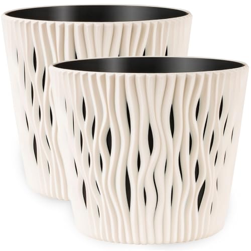 PECZEKO Blumentöpfe matt - Deko Pflanztopf für Blumen & Kräuter - Langlebige & leichte runde Kunststoff-Pflanzentöpfe für Wohn- & Esszimmer, Küche, Terrasse, Balkon - 2er-Set - (Ecri, ø 19 cm) von PECZEKO