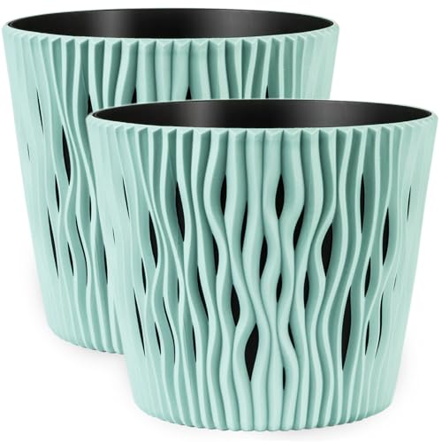 PECZEKO Blumentöpfe matt - Deko Pflanztopf für Blumen & Kräuter - Langlebige & leichte runde Kunststoff-Pflanzentöpfe für Wohn- & Esszimmer, Küche, Terrasse, Balkon - 2er-Set - (Grün, ø 26 cm) von PECZEKO