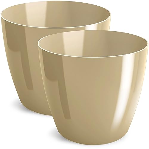 PECZEKO Blumentopf glänzender, Pflanzkübel aus Übertopf Kunststoff Dekorativer Topf für, groß und klein Pflanzen, 2er-Set blumenkübel, blumenkübel kräutertopf, (2 Pack) Beige, ø 9.5 cm von PECZEKO