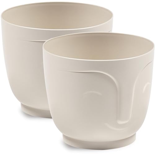 PECZEKO Blumentopf glänzender, Pflanzkübel aus Übertopf Kunststoff Dekorativer Topf für, groß und klein Pflanzen, 2er-Set blumenkübel, blumenkübel kräutertopf, (2 Pack) Creme, ø 14 cm von PECZEKO