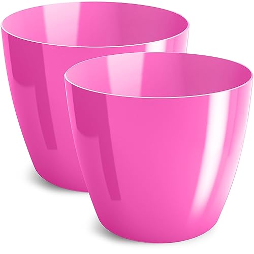 PECZEKO Blumentopf glänzender, Pflanzkübel aus Übertopf Kunststoff Dekorativer Topf für, groß und klein Pflanzen, 2er-Set blumenkübel, blumenkübel kräutertopf, (2 Pack) Fuchsie, ø 16 cm von PECZEKO