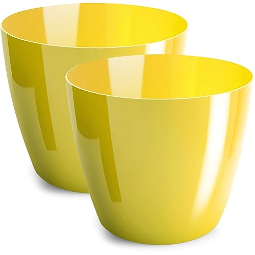 PECZEKO Blumentopf glänzender, Pflanzkübel aus Übertopf Kunststoff Dekorativer Topf für, groß und klein Pflanzen, 2er-Set blumenkübel, blumenkübel kräutertopf, (2 Pack) Gelb, ø 18 cm von PECZEKO