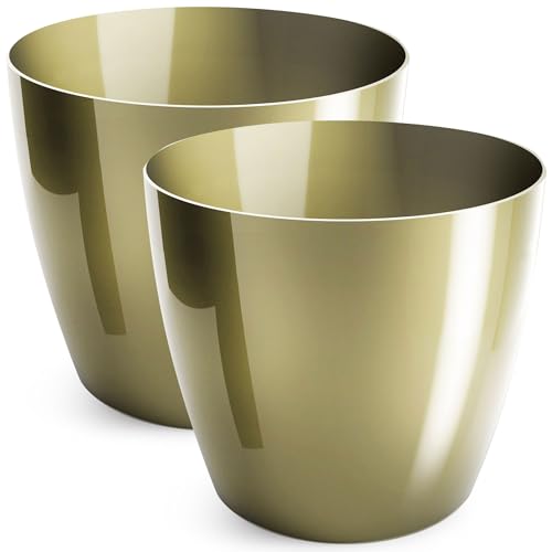 PECZEKO Blumentopf glänzender, Pflanzkübel aus Übertopf Kunststoff Dekorativer Topf für, groß und klein Pflanzen, 2er-Set blumenkübel, blumenkübel kräutertopf, (2 Pack) Gold, ø 12 cm von PECZEKO