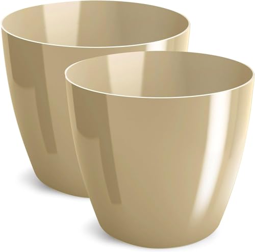 PECZEKO Blumentopf glänzender, Pflanzkübel aus Übertopf Kunststoff Dekorativer Topf für, groß und klein Pflanzen, 2er-Set blumenkübel, blumenkübel kräutertopf, (2 Pack) Gold, ø 14 cm von PECZEKO