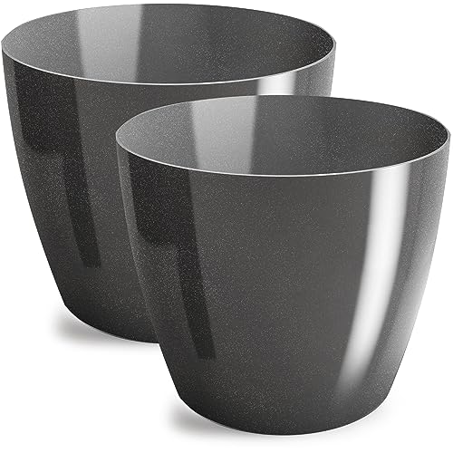 PECZEKO Blumentopf glänzender, Pflanzkübel aus Übertopf Kunststoff Dekorativer Topf für, groß und klein Pflanzen, 2er-Set blumenkübel, blumenkübel kräutertopf, (2 Pack) Graphit, ø 18 cm von PECZEKO